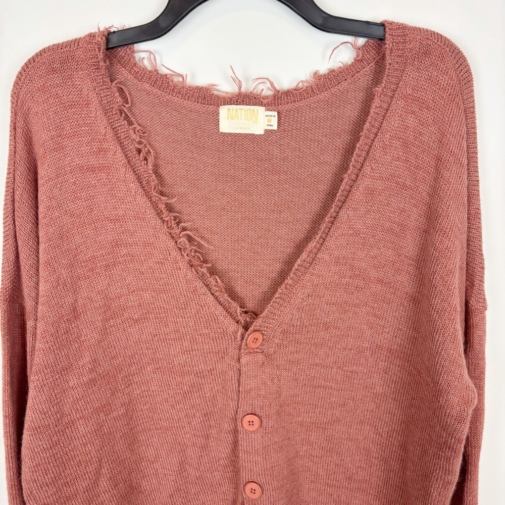 Nation LTD Baby Alpaca Knit Distressed Cardigan in Fig Size M - Picture 4 of 10